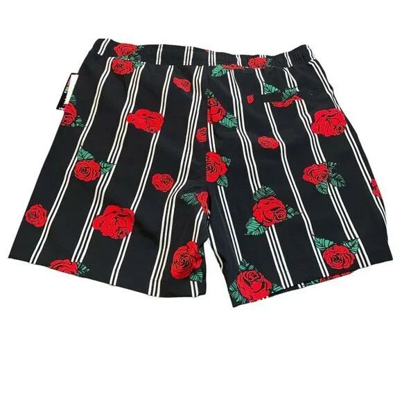 Surf Society mens Swim Trunk size Medium Black Stripe Roses Swim Short 7" inseam - Picture 4 of 9